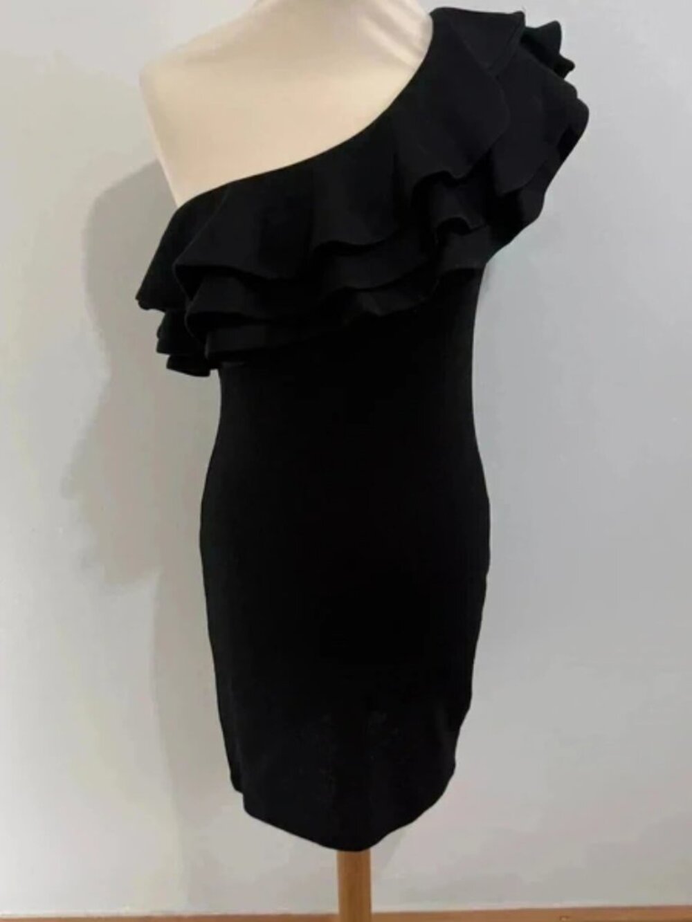 H&M black one shoulder statement ruffle dress Size S mini dress party